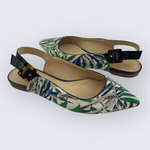 J. McLaughlin Laura Leaf Canvas Tortoise Shell Buckle Slingback Point Flat 6